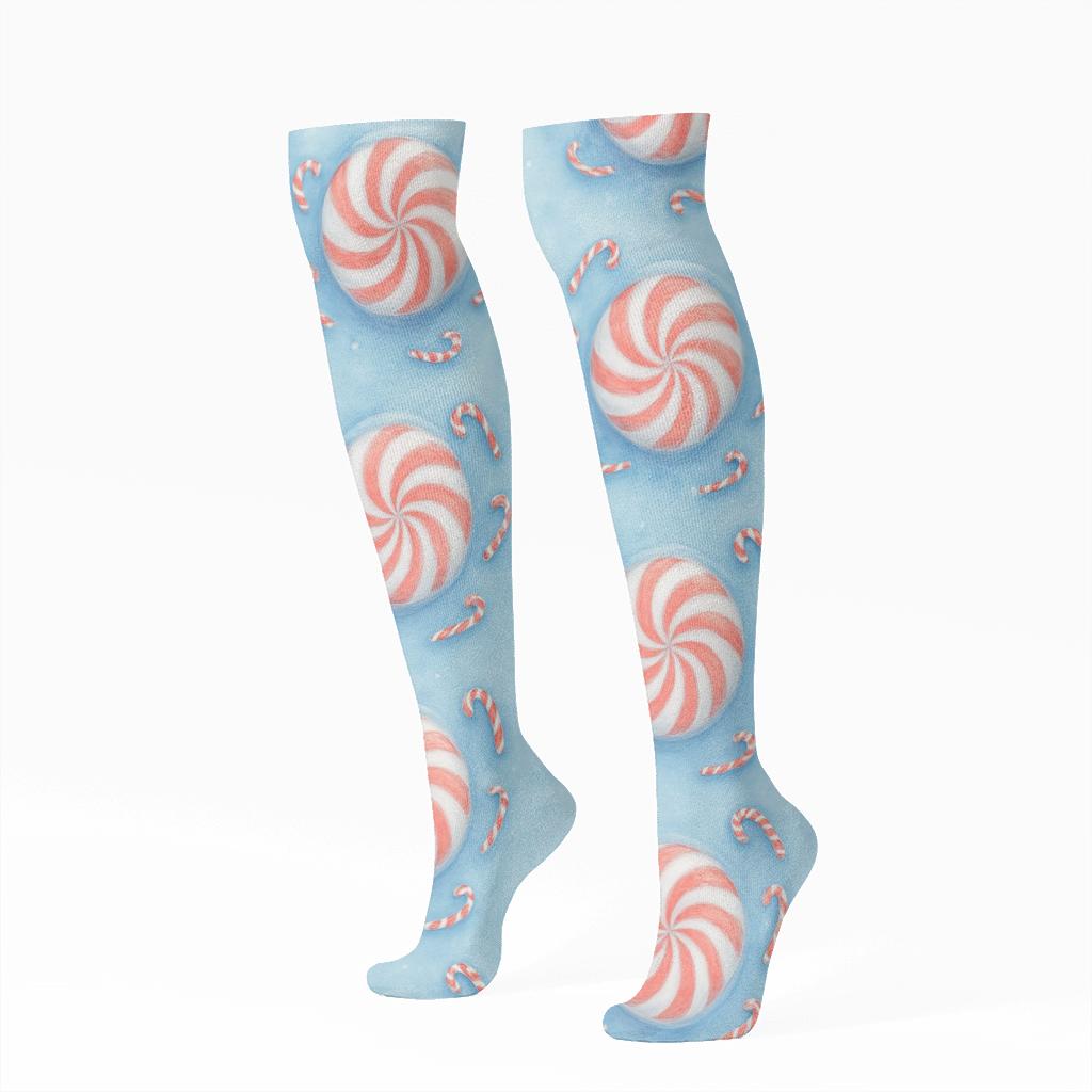 Icy Nebula Rings With Orbiting Candy Canes comfortable cotton knee-high socks