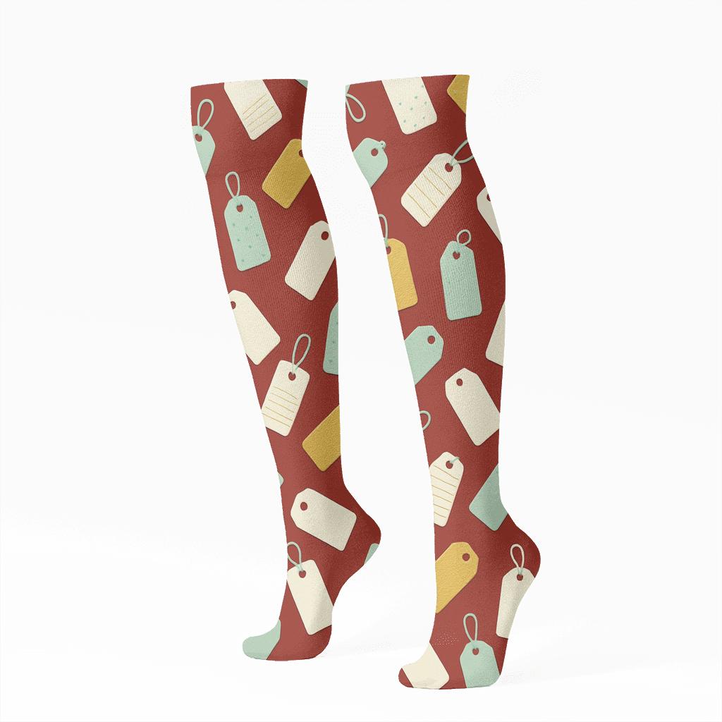 Cosmic Gift Tag Scatter Presents Edition unique graphic knee-high socks