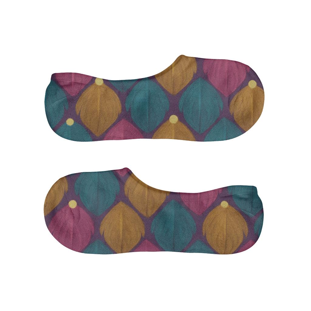 Fantasy Feather Scale Tessellation On Amethyst designer printed no-show socks