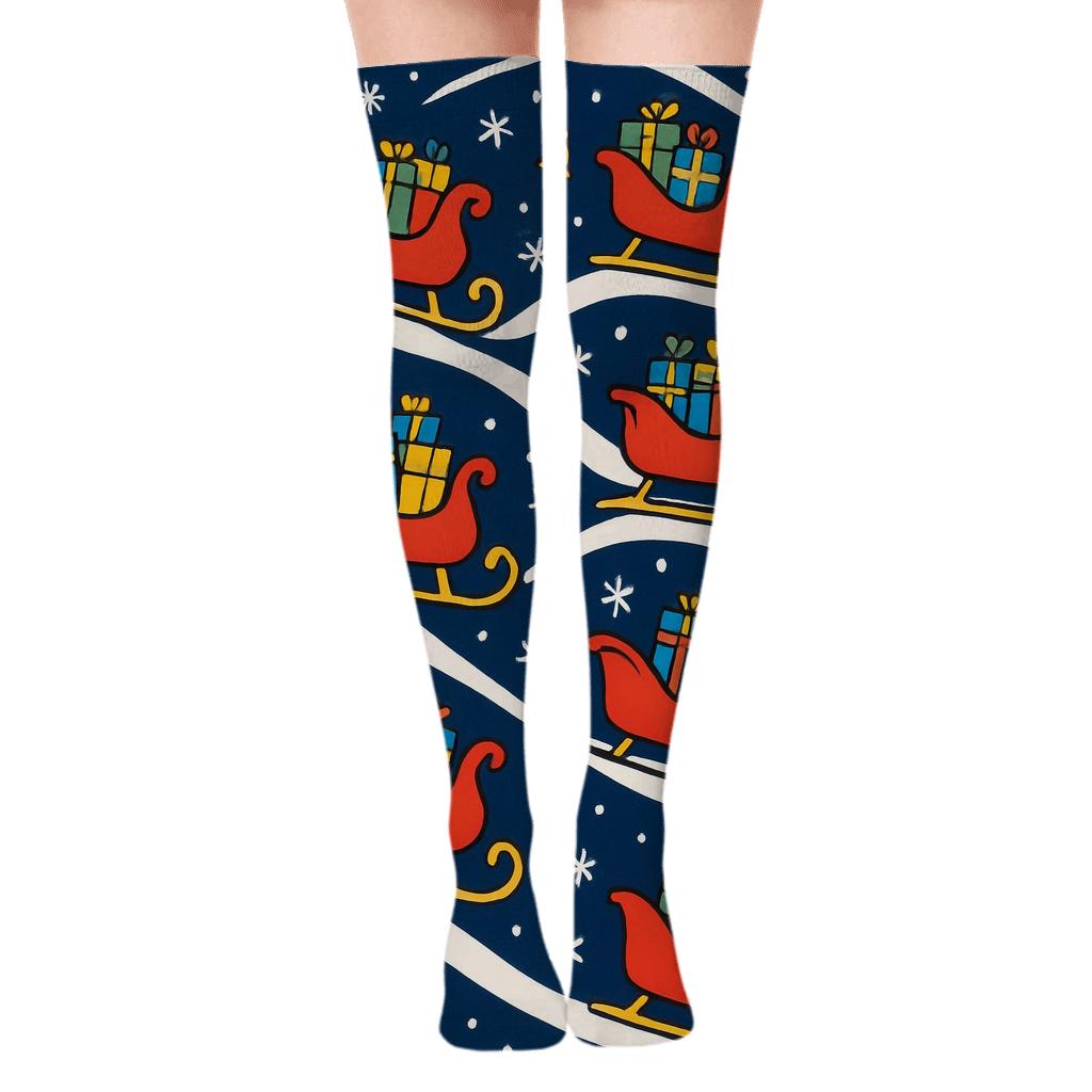 Sleigh Parade On Midnight Hills Pattern comfortable cotton over-the-knee socks