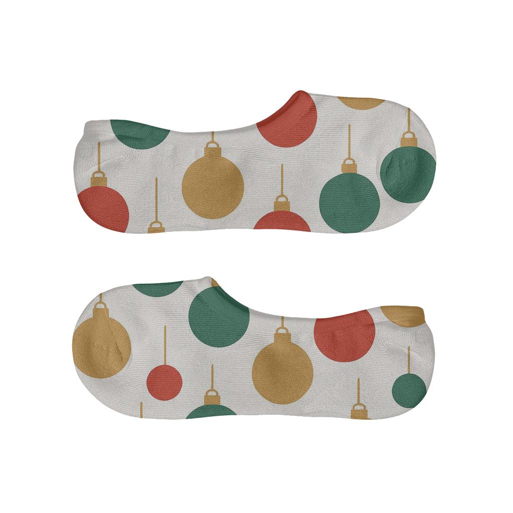 Holiday Bauble Mirage On White soft cotton no-show socks