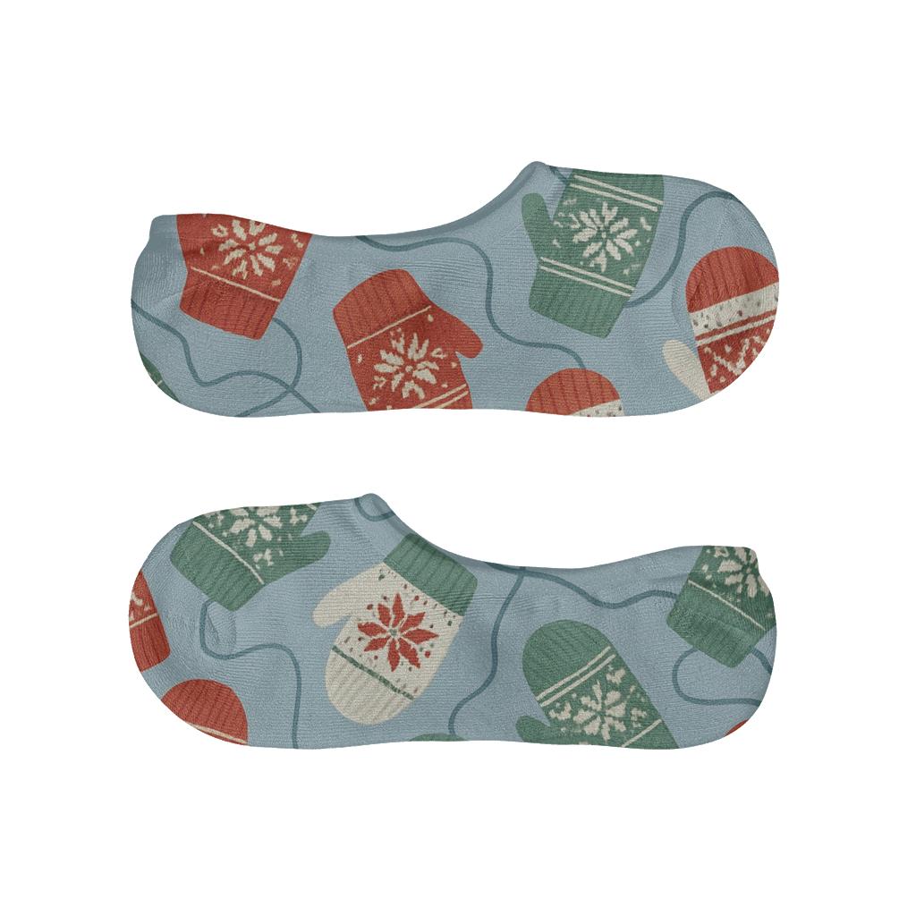 Holiday Mitten Toss On Soft Blue breathable seamless no-show sockscustom no-show socks