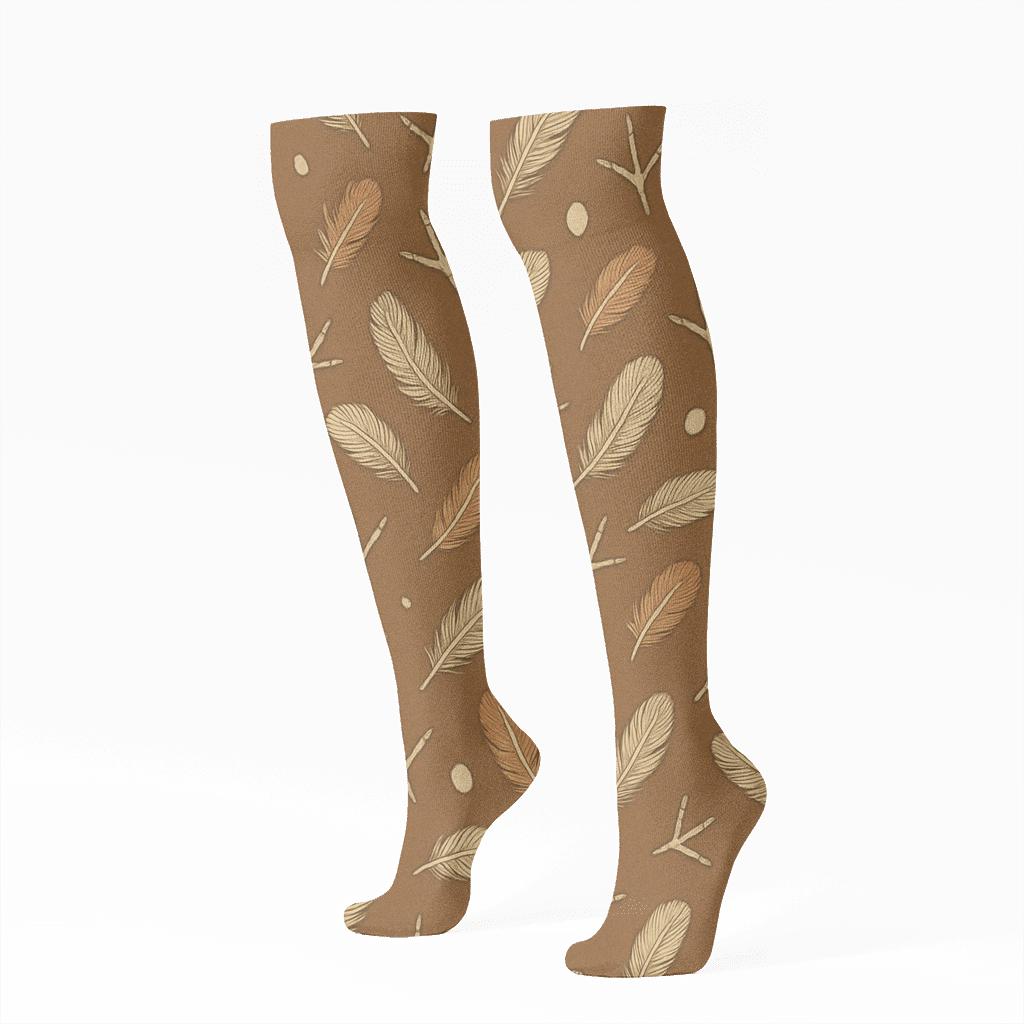 Wren Track And Feather Dots On Warm Brown personalized knee-high socks