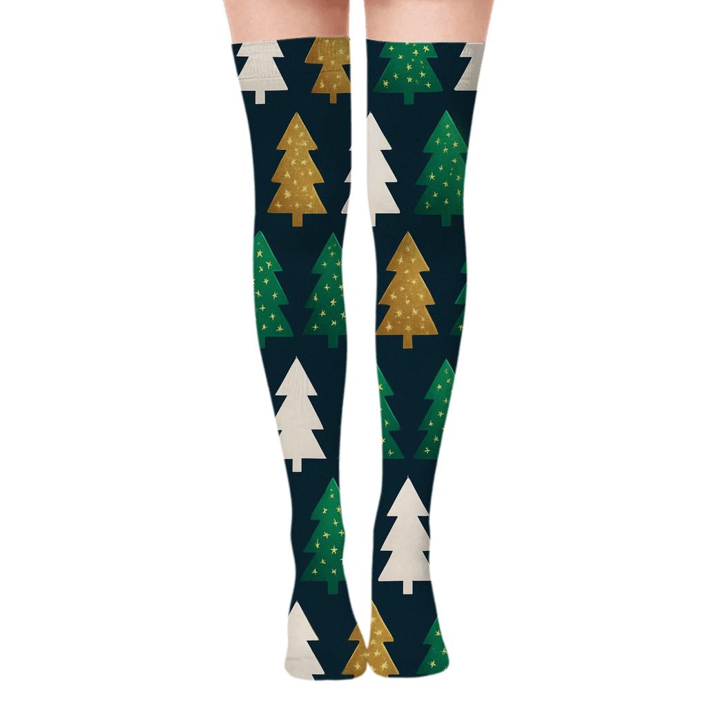 Twinkling Star Tree Silhouettes Christmas unique graphic over-the-knee socks