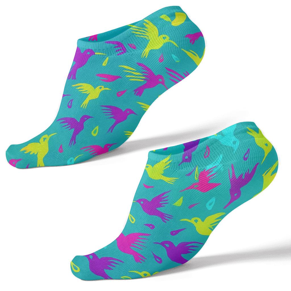 Hummingbird Spiral Flight Orbits On Turquoise Field premium sports ankle socks