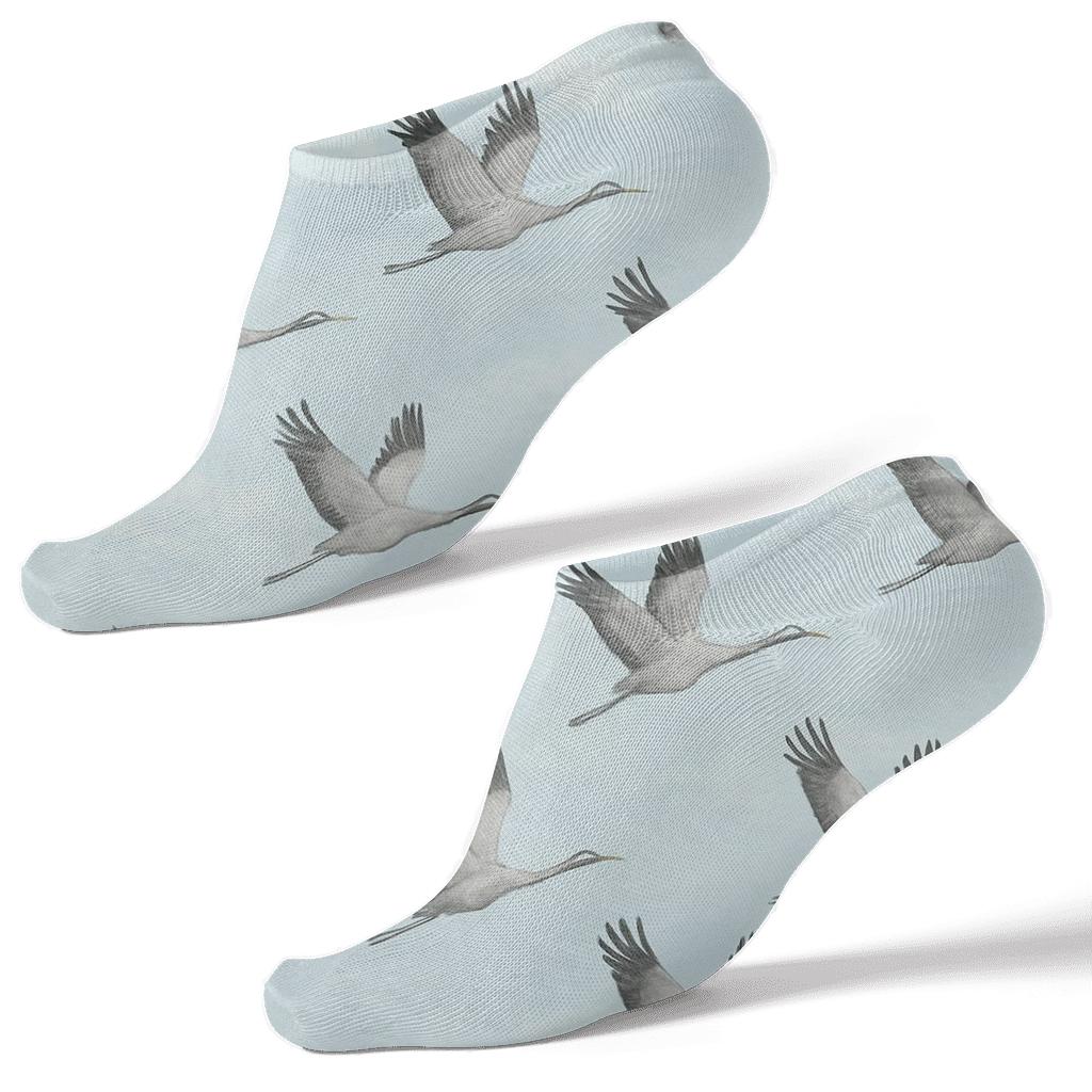 Cranes In Mist Diagonal Flight On Pale Blue comfortable cotton ankle socks