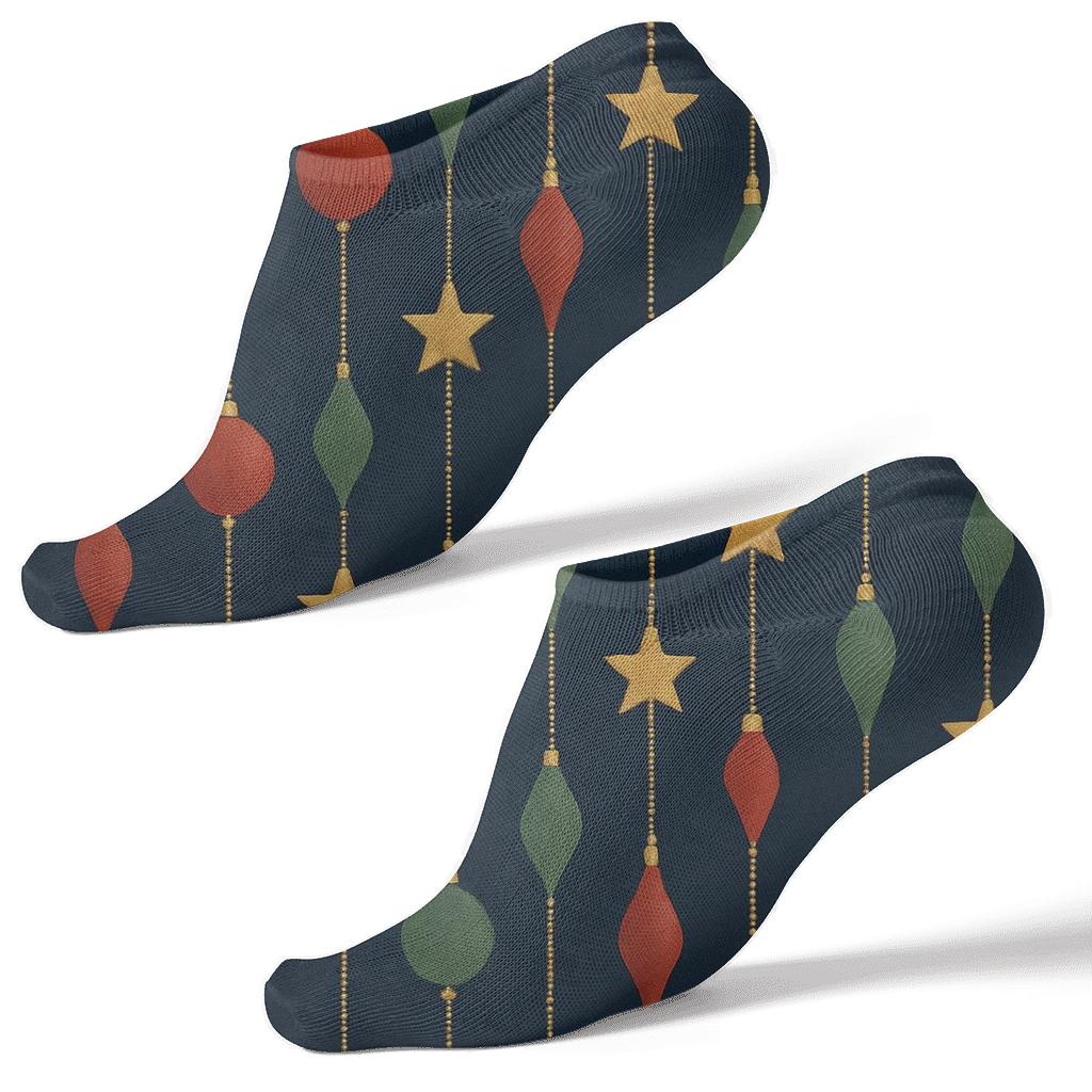 Holiday Ornament Cascade On Navy Field custom ankle socks