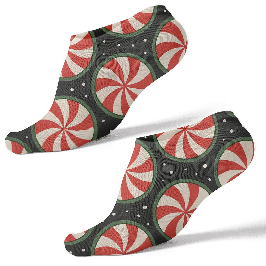 Peppermint Stripe Holiday Spiral Tiles stylish athletic ankle socks