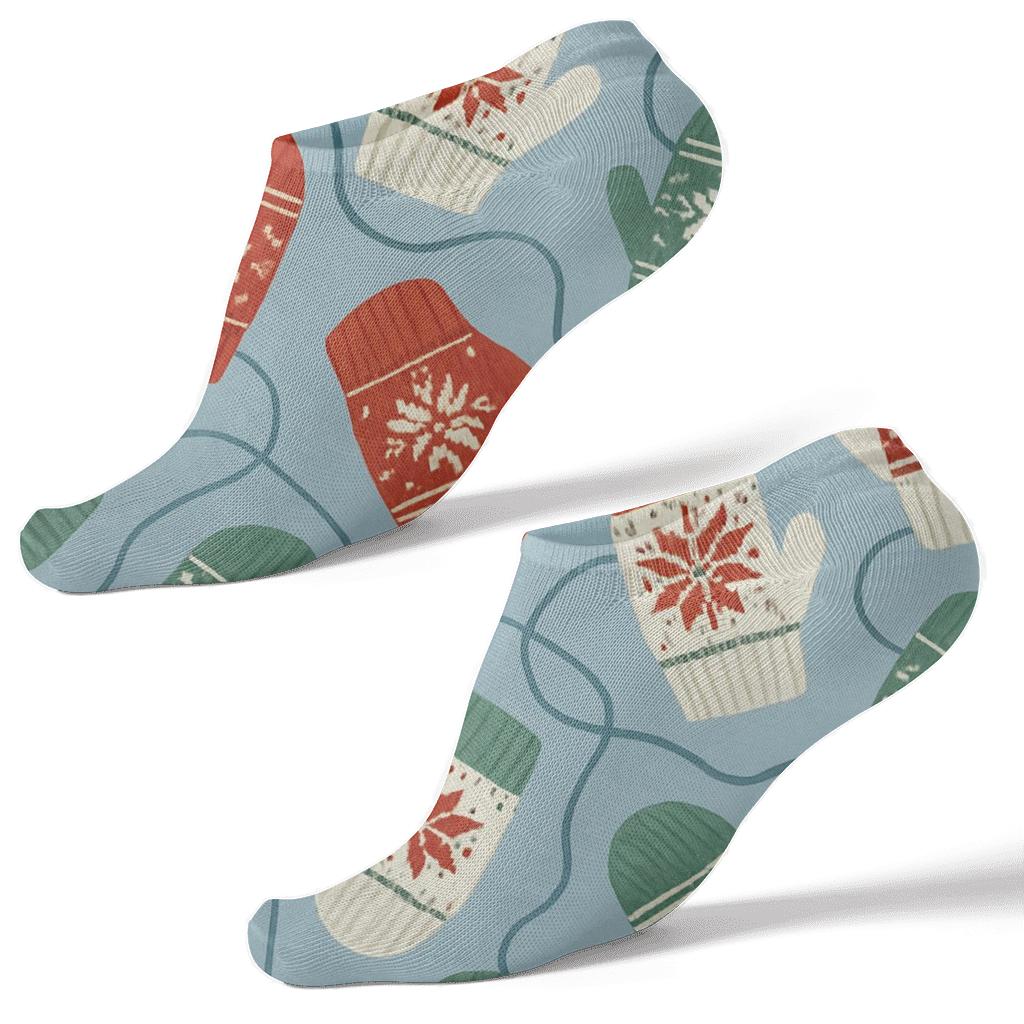 Holiday Mitten Toss On Soft Blue soft everyday ankle socks