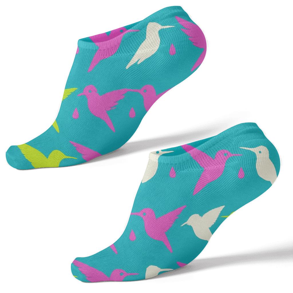 Hummingbird Wingbeat Grid On Aqua Blue trendy patterned ankle socks