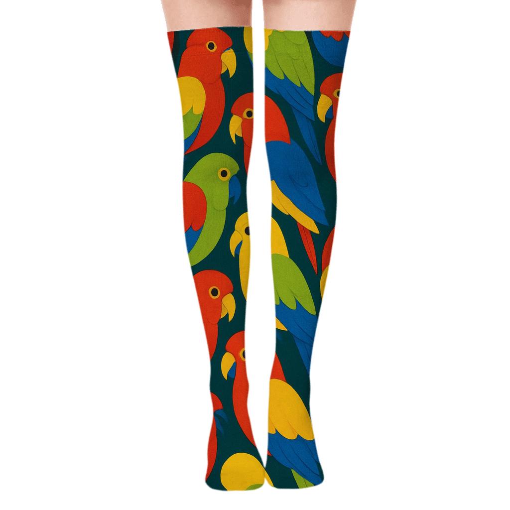 Parrot Plumage Mosaic On Tropical Teal stylish fashion over-the-knee socks