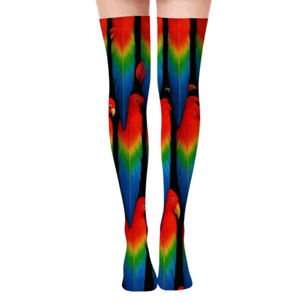 Macaw Tail Feather Radiant Stripes On Black comfortable cotton over-the-knee socks