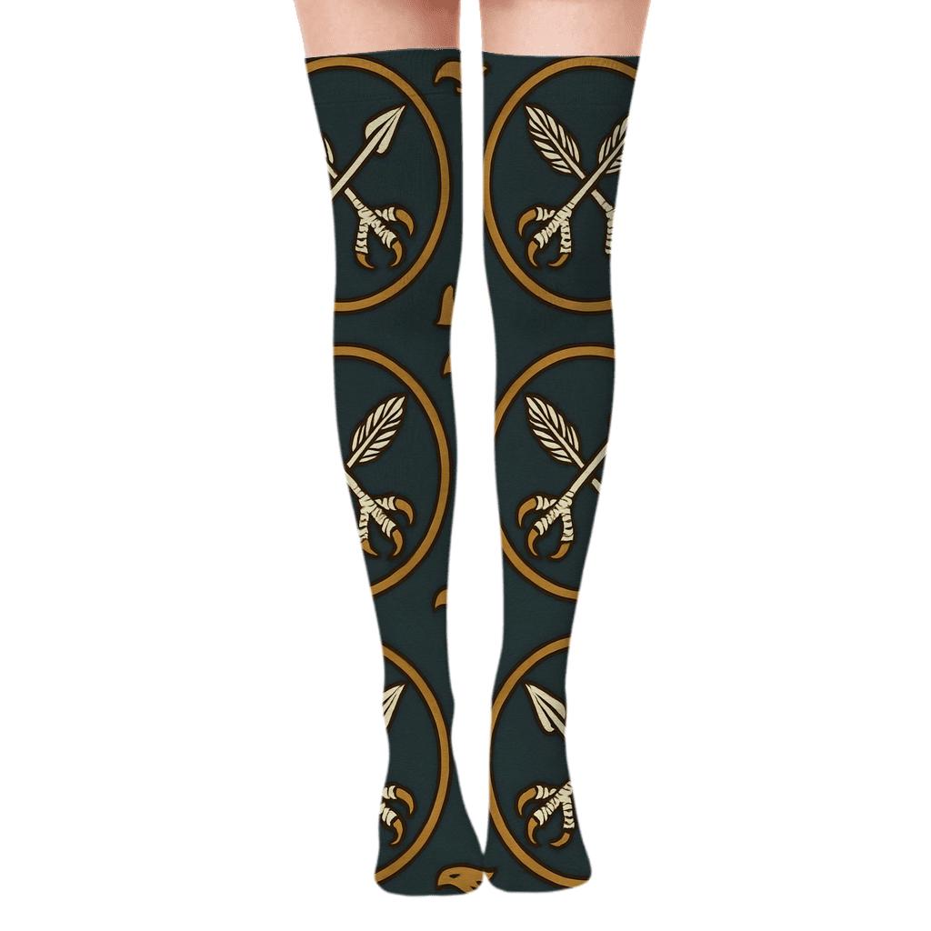 Eagle Talon Crest Medallions On Storm Slate trendy patterned over-the-knee socks