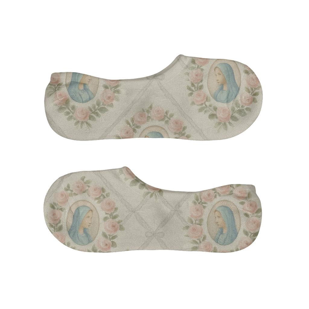 Mary Cameo Garden Lattice On Linen Cream breathable no-show socks
