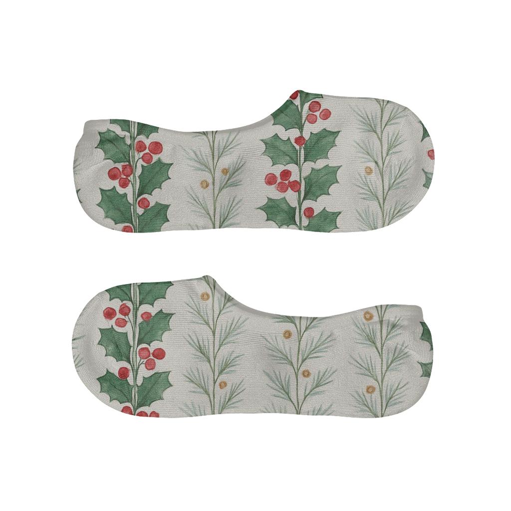 Evergreen Holly Garland Stripes trendy no-show sock styles