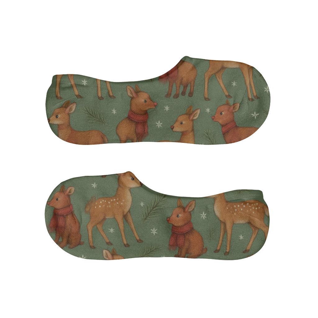 Pine Forest Fawn Chevron With Rudolph Accents designer printed no-show socks