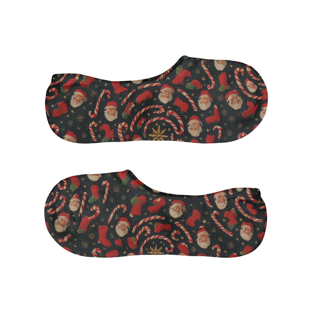 Candy Cane Spiral Orbits Santa Claus Pattern anti-slip no-show socks