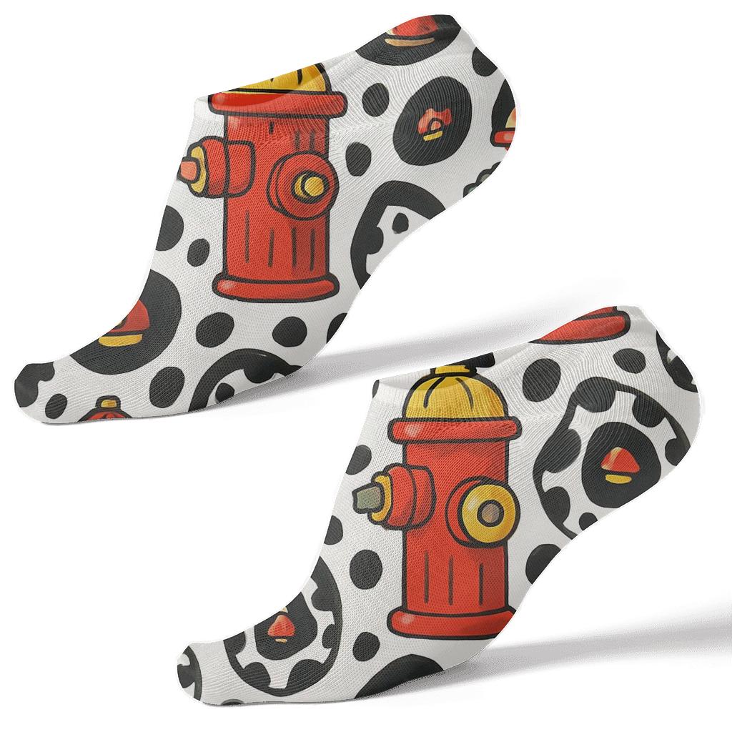 Dalmatian Spot Hydrants Pattern With Fire Fighter Icons personalized ankle socks