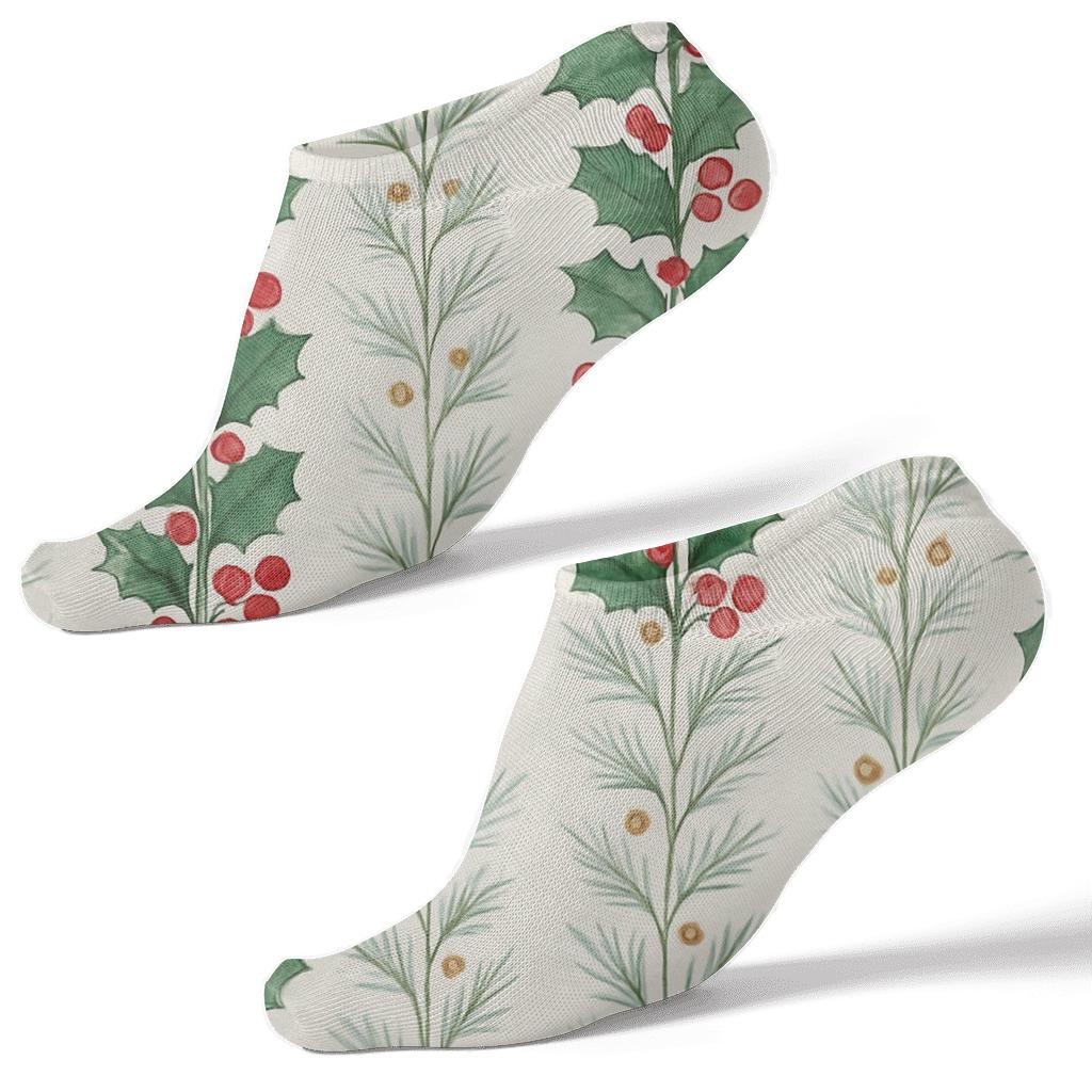 Evergreen Holly Garland Stripes soft everyday ankle socks