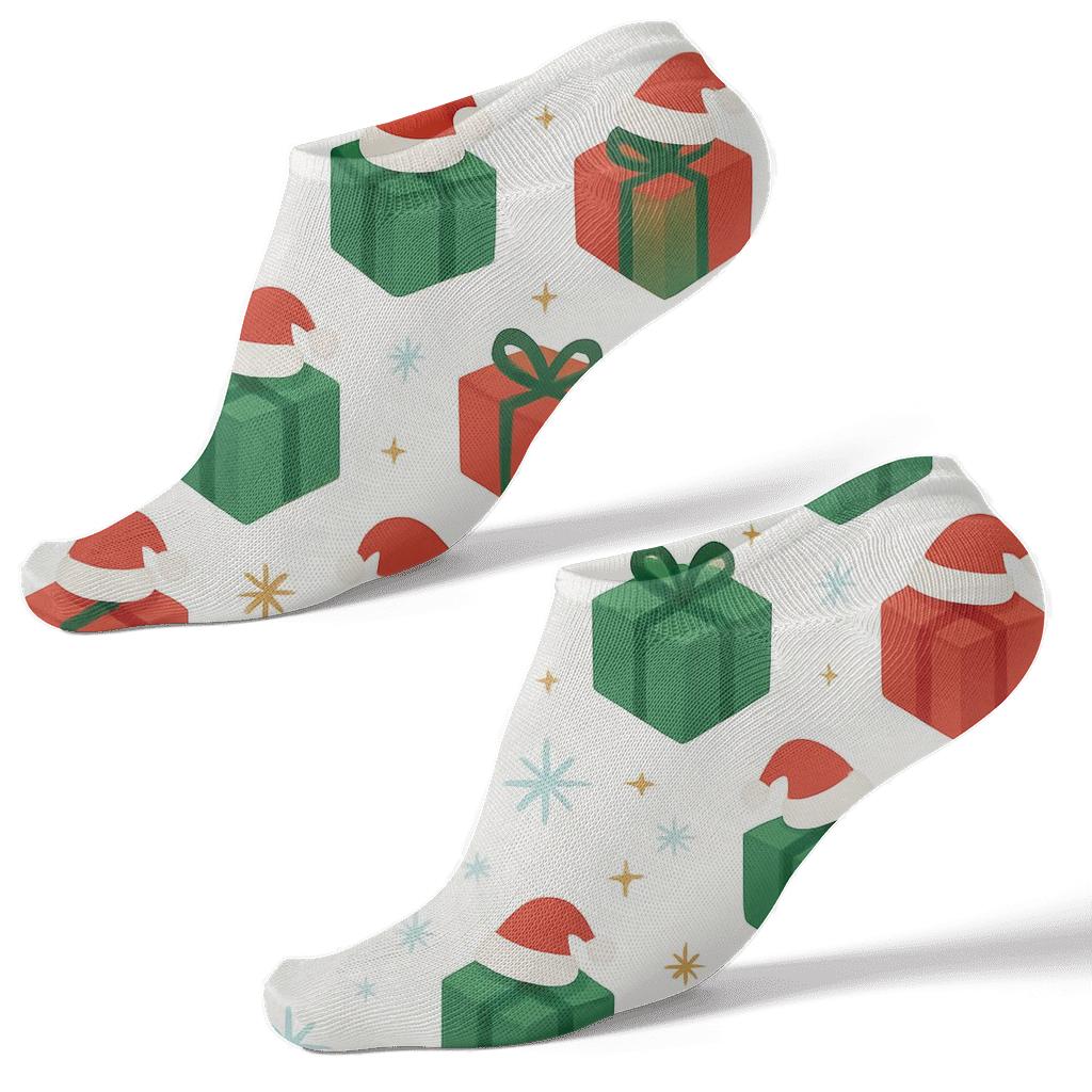 Snowy Gift Lattice With Santa Claus Accents premium sports ankle socks