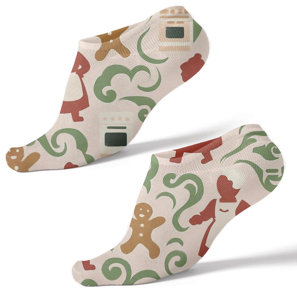 Gingerbread Oven Dance With Mrs. Claus Flour Swirls custom ankle socks