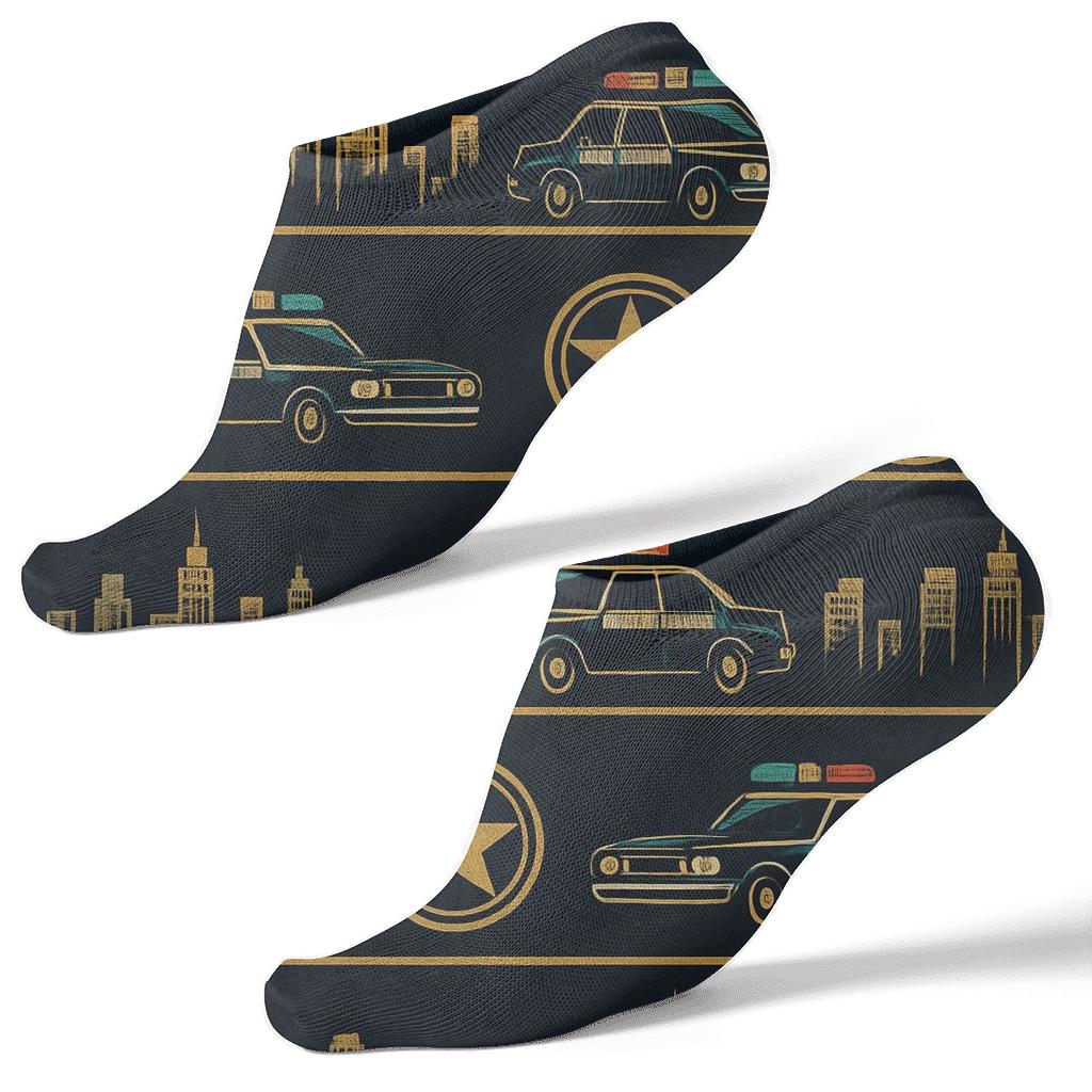 Siren-Striped Police-Officer Cityscape Wrap comfortable cotton ankle socks