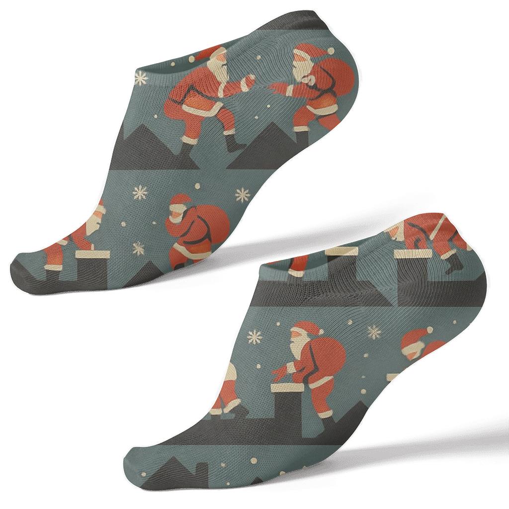 Rooftop Silhouette-Stripe Santa Claus stylish athletic ankle socks