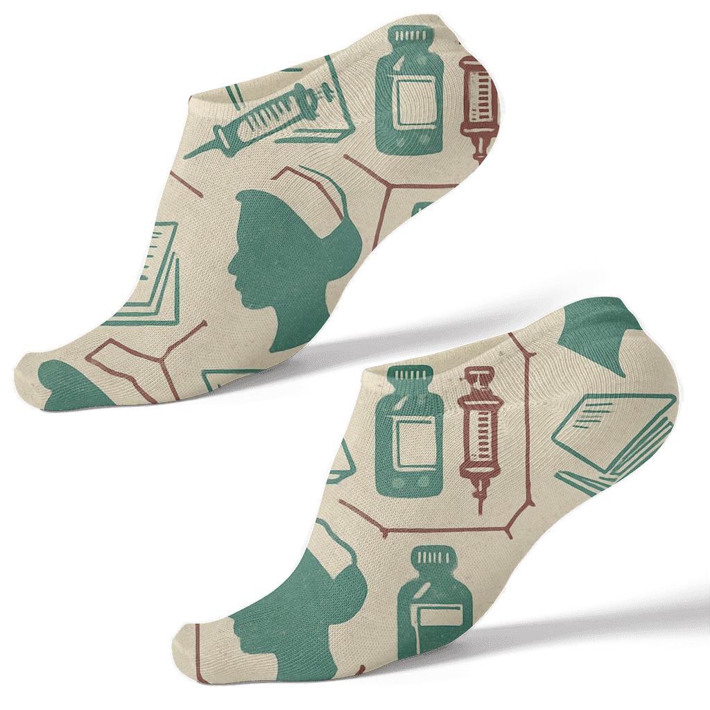 Vintage Rounds Nurse Icons Tessellation designer print ankle socks