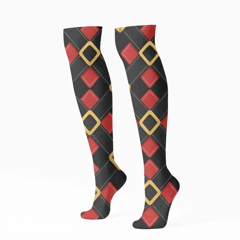 Santa Belt Buckle Lattice On Black Field premium sports knee-high socks