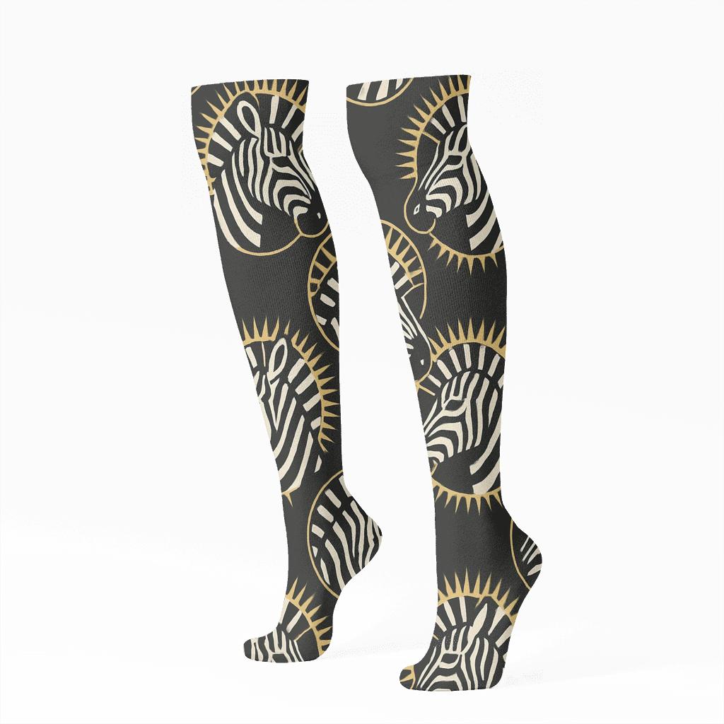 Golden Mane Zebra Stripe Halo Grid personalized knee-high socks