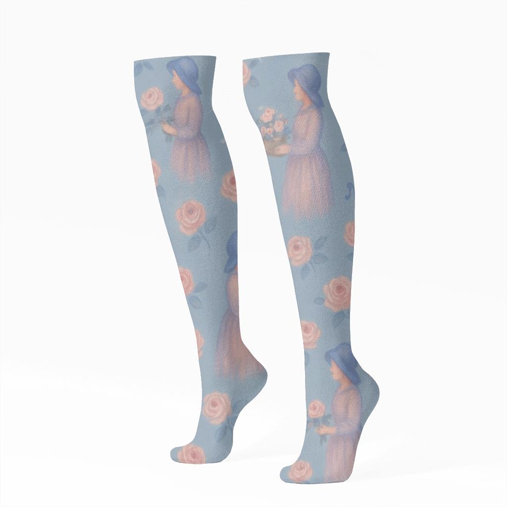Pastoral Bonnet Scatter Pattern Mary stylish athletic knee-high socks