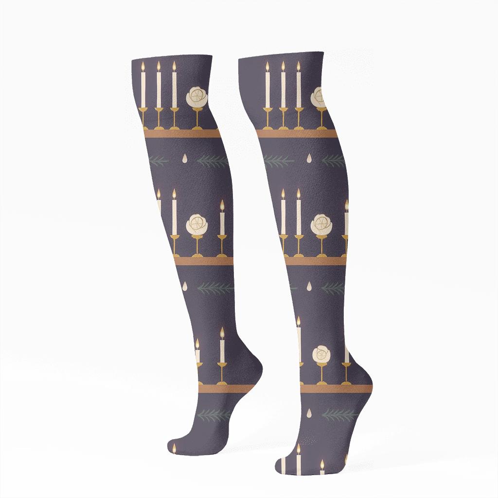 Winter Mantel Stripe Pattern Advent Candles unique graphic knee-high socks