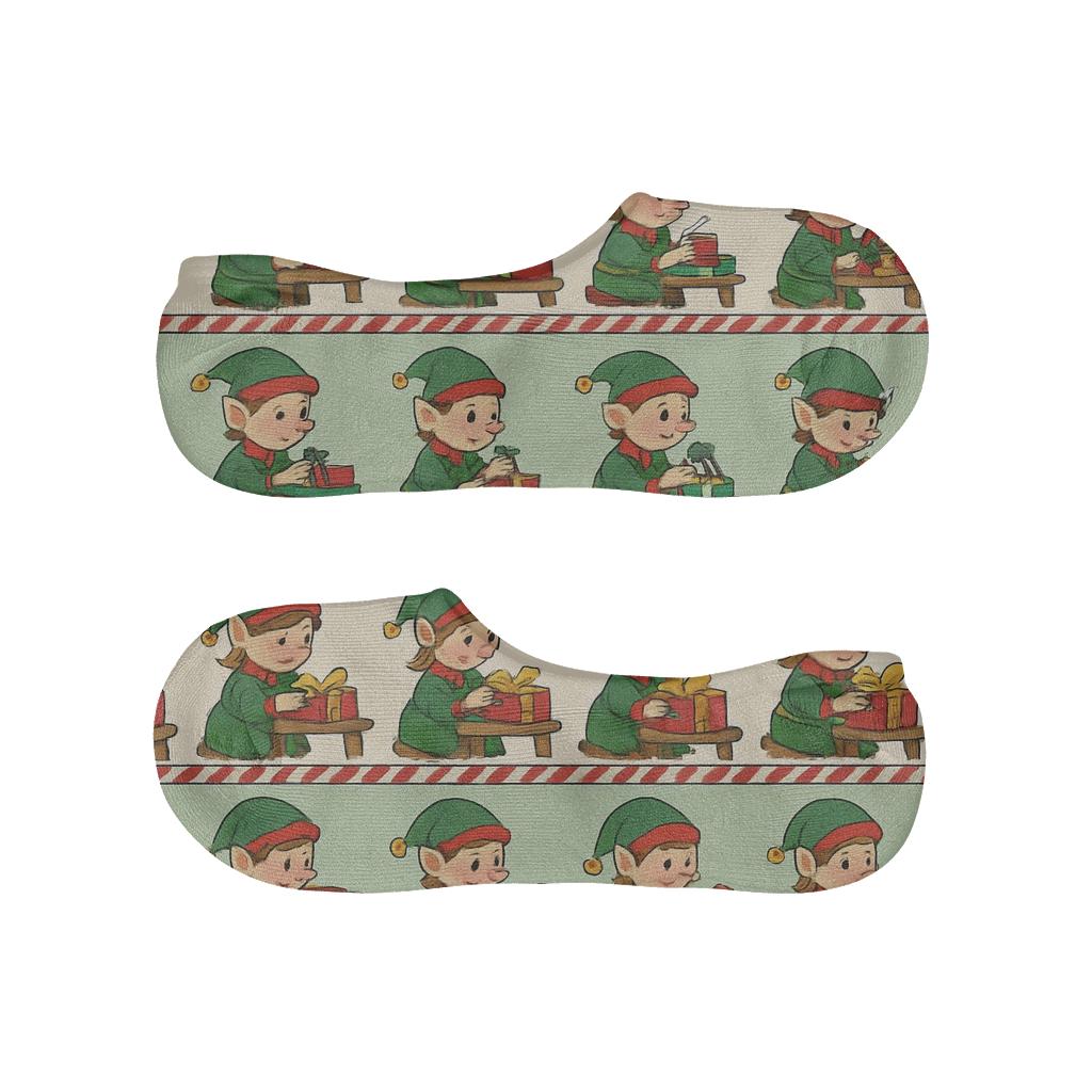 Elves At Work Xmas Stripe Pattern anti-slip no-show socks