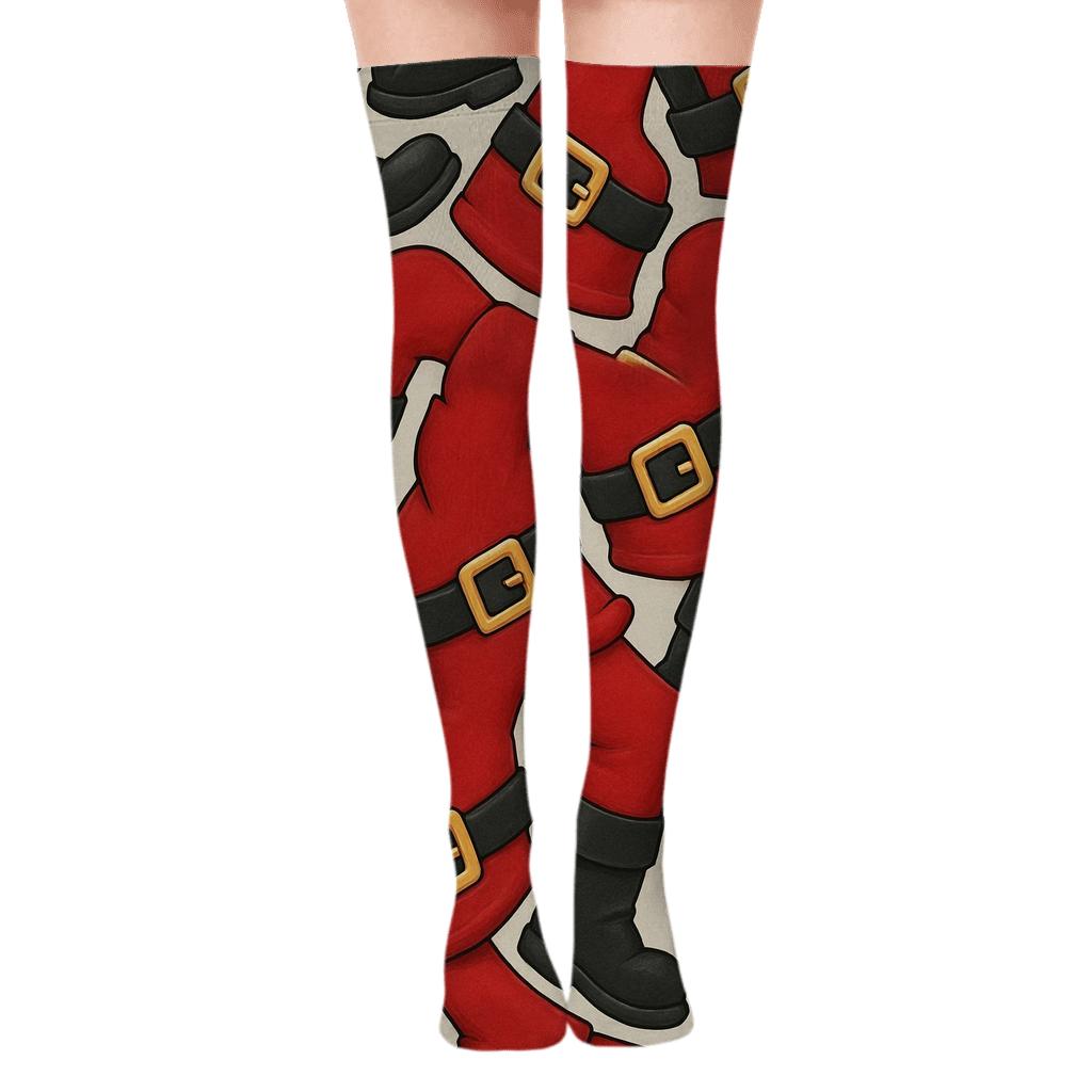Boots And Belt Santa Tessellation stylish fashion over-the-knee socks