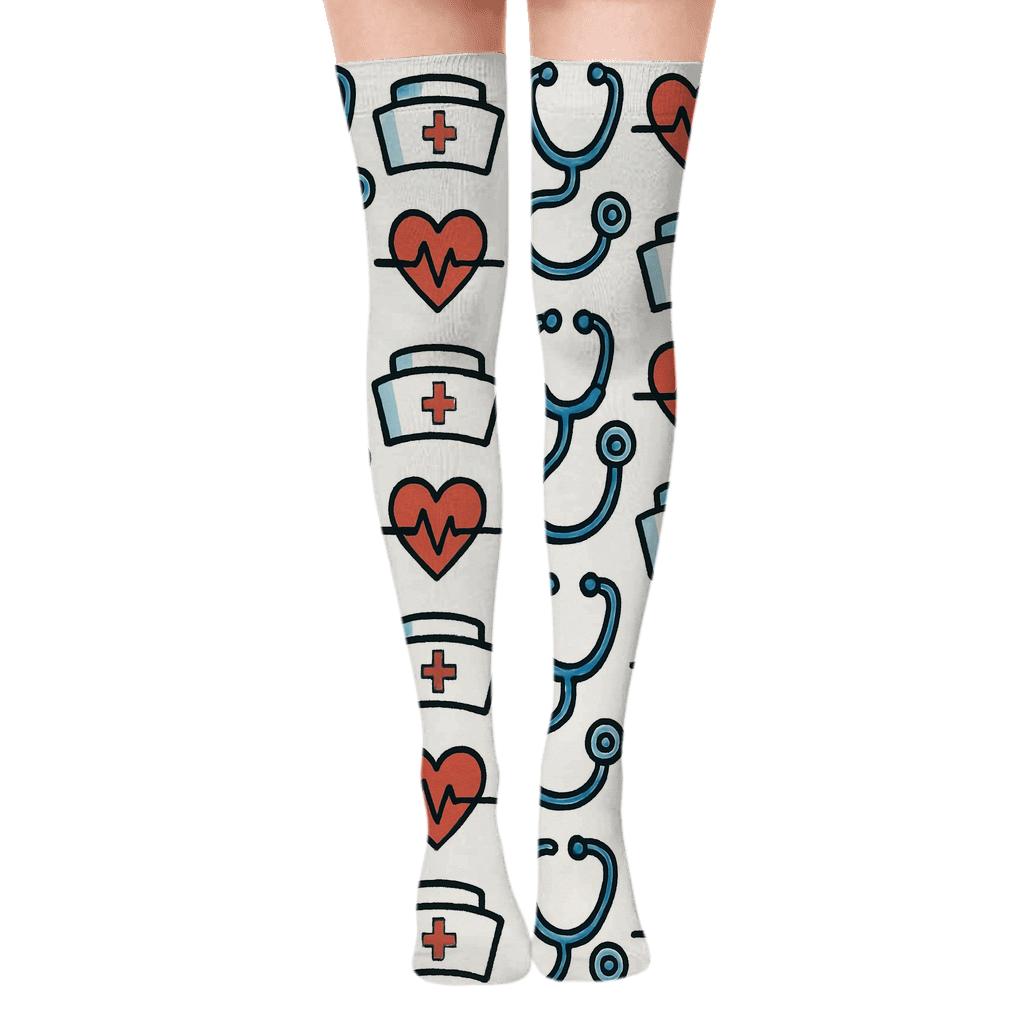 Scrub Blue Heartbeat Grid custom over-the-knee socks