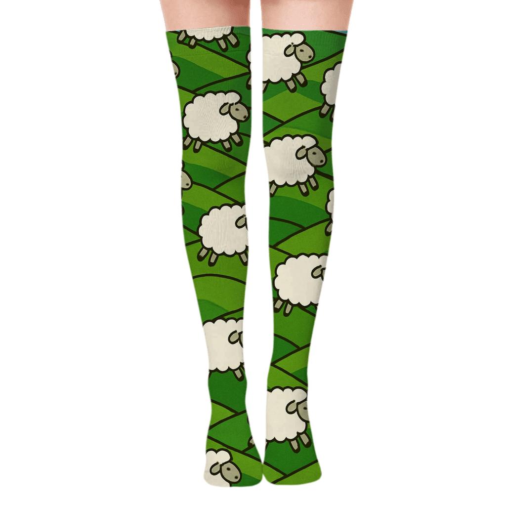 Sheep Hilltop Chevron Pasture trendy patterned over-the-knee socks