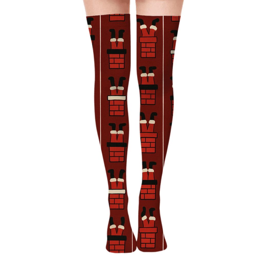 Crimson Chimney Stripe Pattern Santa unique graphic over-the-knee socks