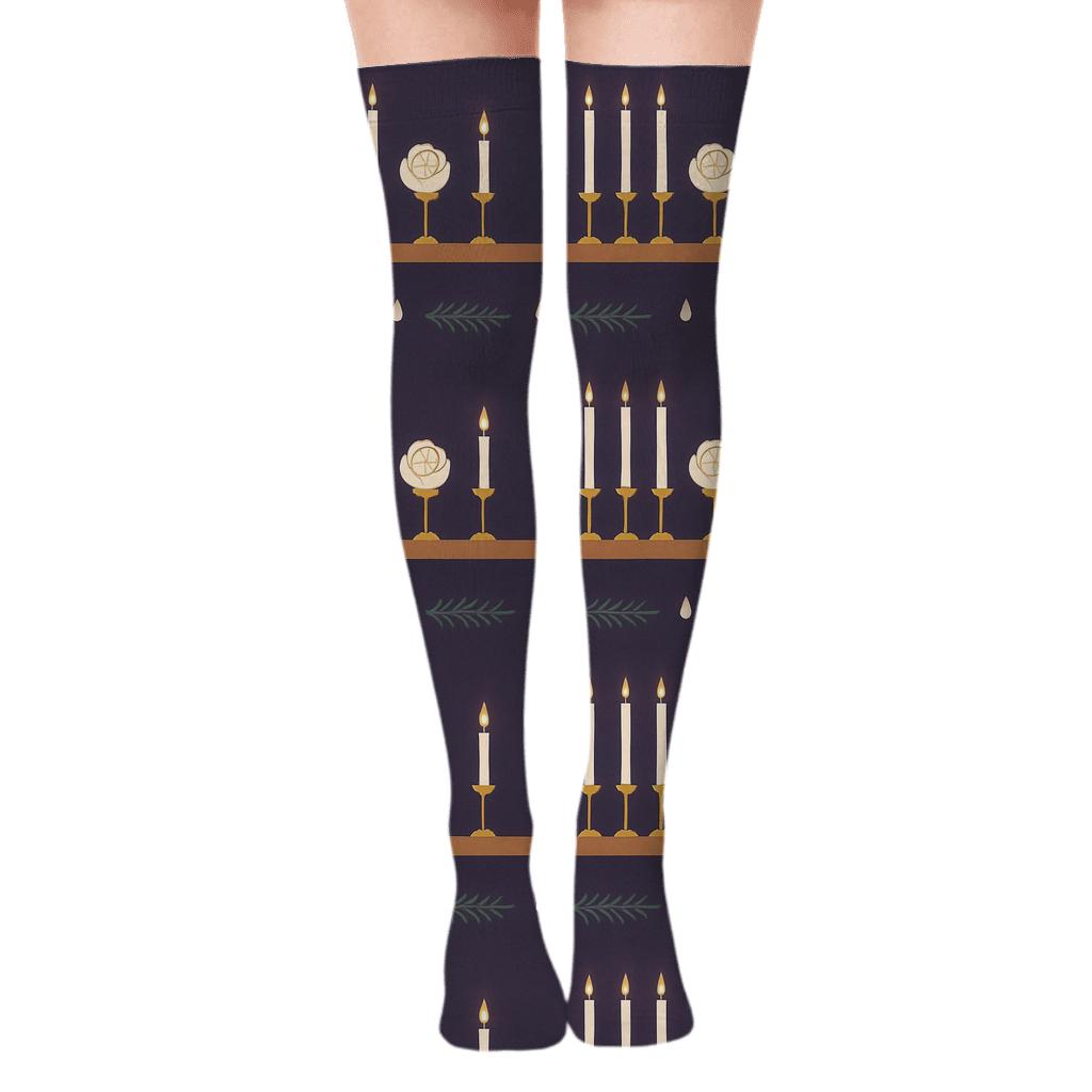 Winter Mantel Stripe Pattern Advent Candles stylish fashion over-the-knee socks