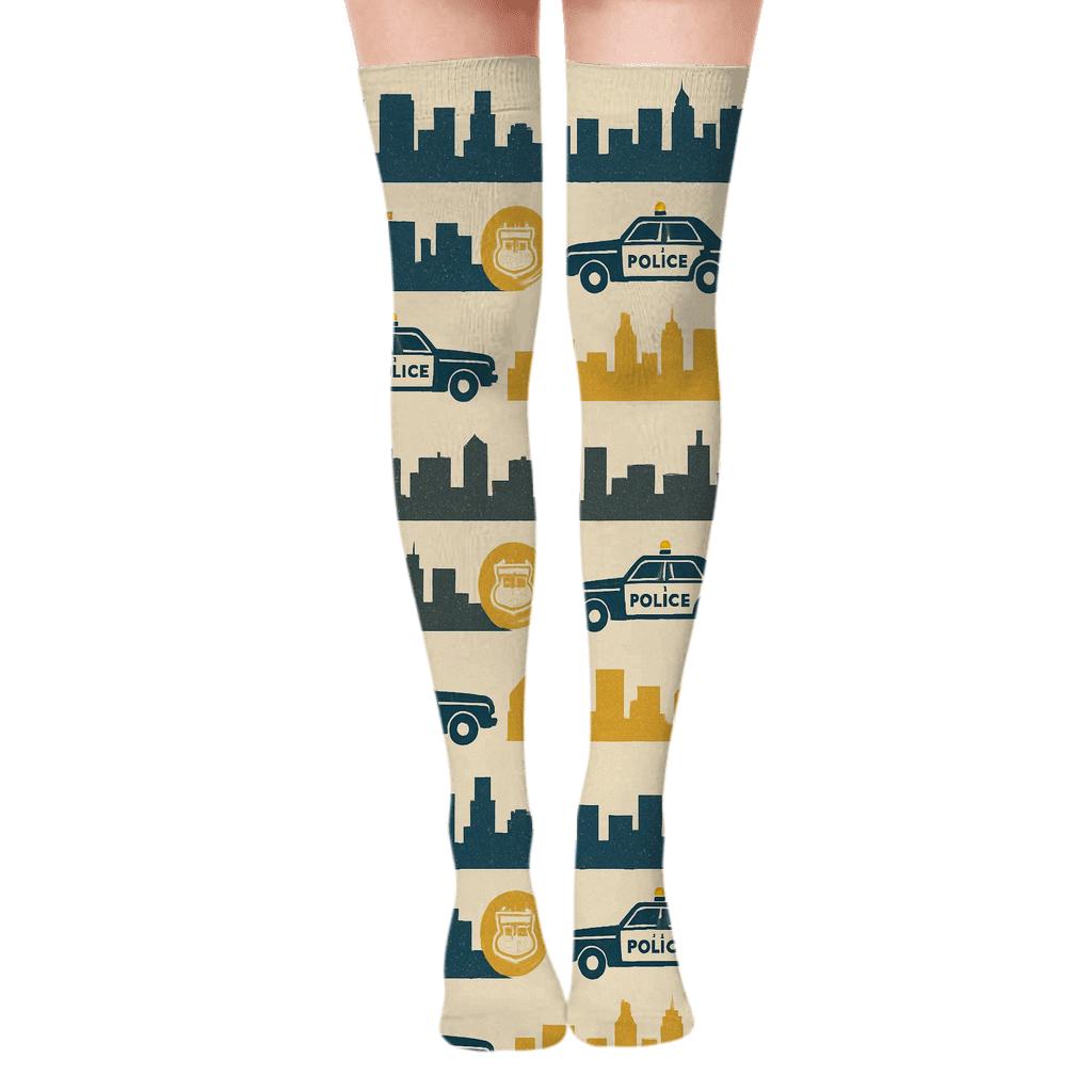City Patrol Strip Police-Officer Mosaic premium cozy over-the-knee socks