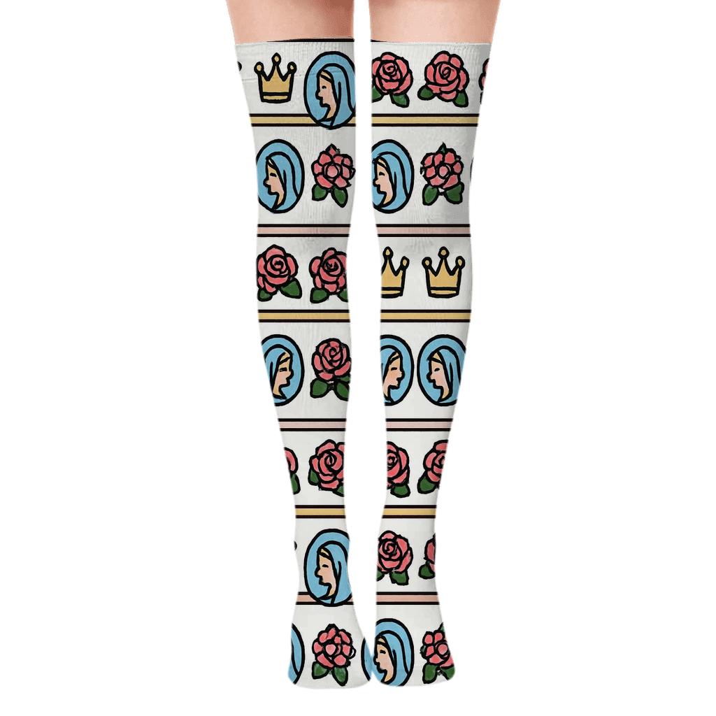 Ribbon Crown Band With Mary Motifs premium cozy over-the-knee socks