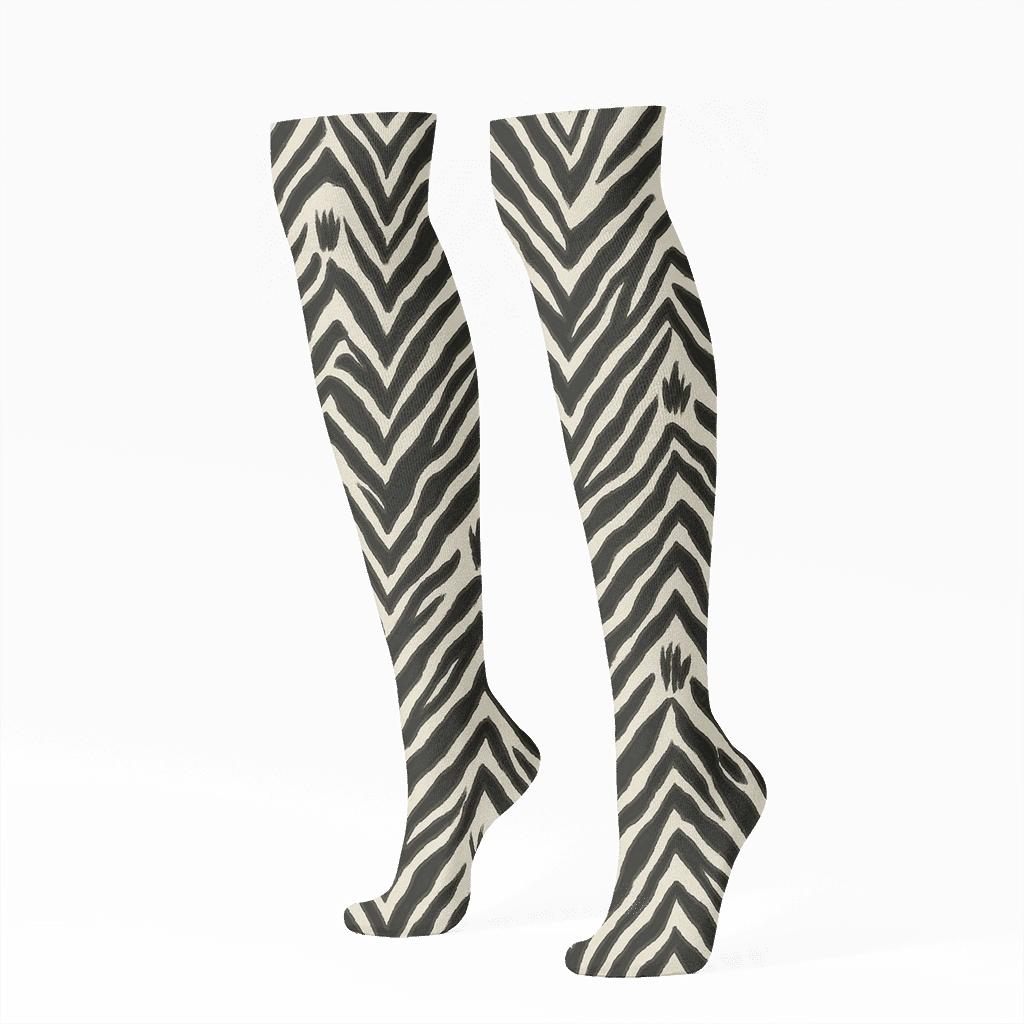 Ivory Field Zebra Stripe Chevron Cascade premium sports knee-high socks