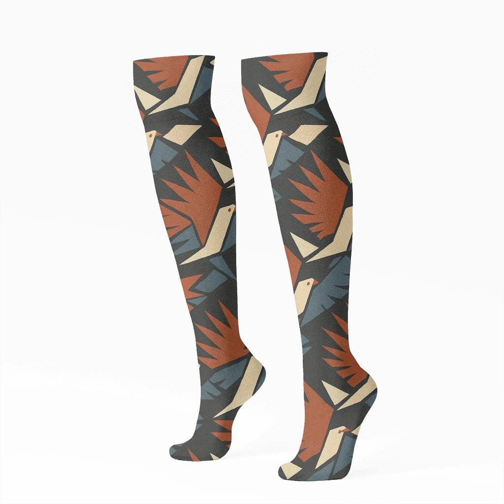 Abstract Wing Beat Tessellation On Charcoal personalized knee-high socks