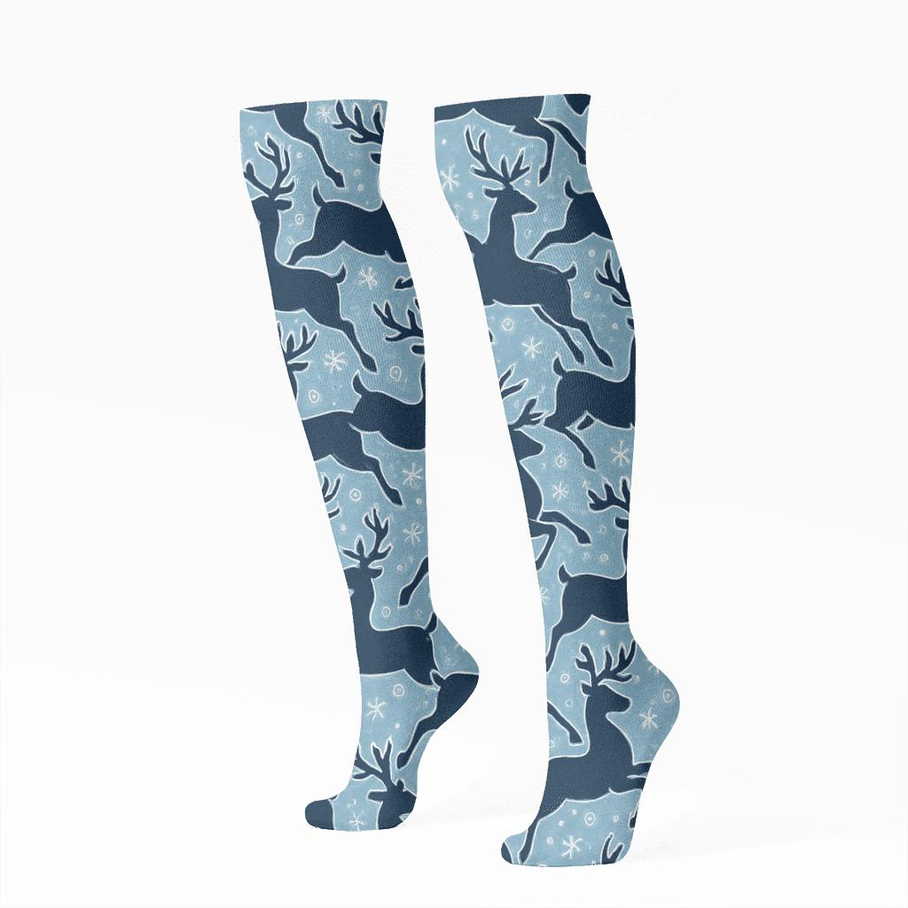 Starlit-Herd Reindeer Silhouette Tessellation comfortable cotton knee-high socks