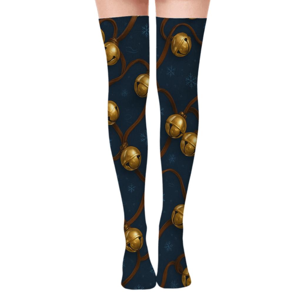 Sleigh Bell Trail Lattice On Midnight Field custom over-the-knee socks