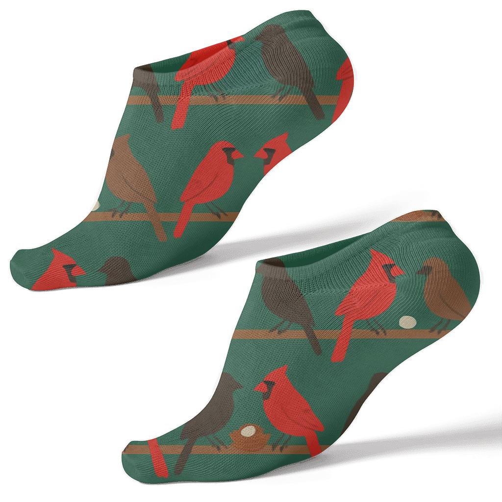 Cardinal Pair Perch Bands On Forest Green stylish athletic ankle socks
