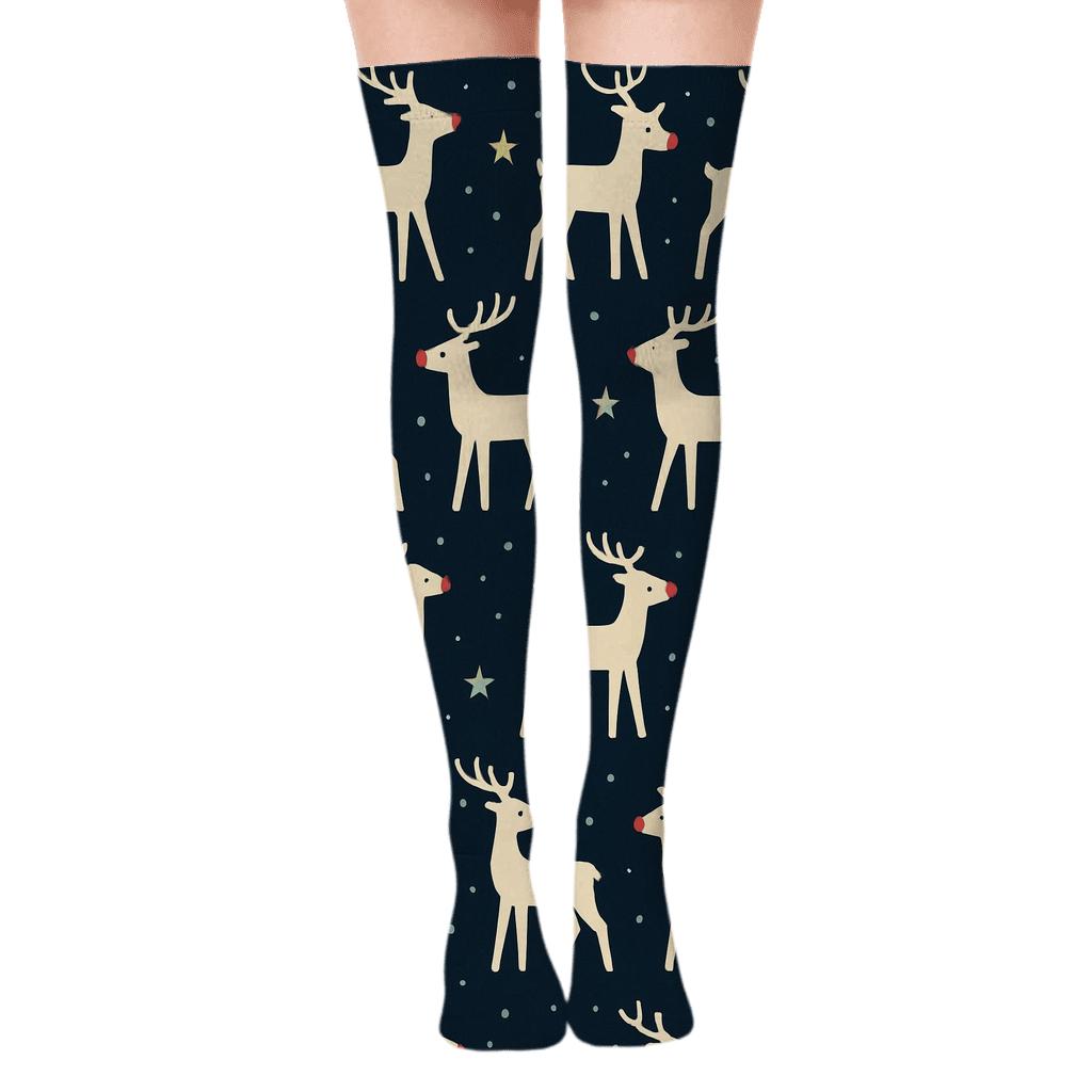 Scarlet Nose Starfield Pattern Rudolph custom over-the-knee socks