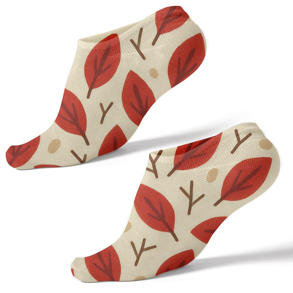 Cardinal Wing Leaf Scatter On Cream unique graphic ankle socks