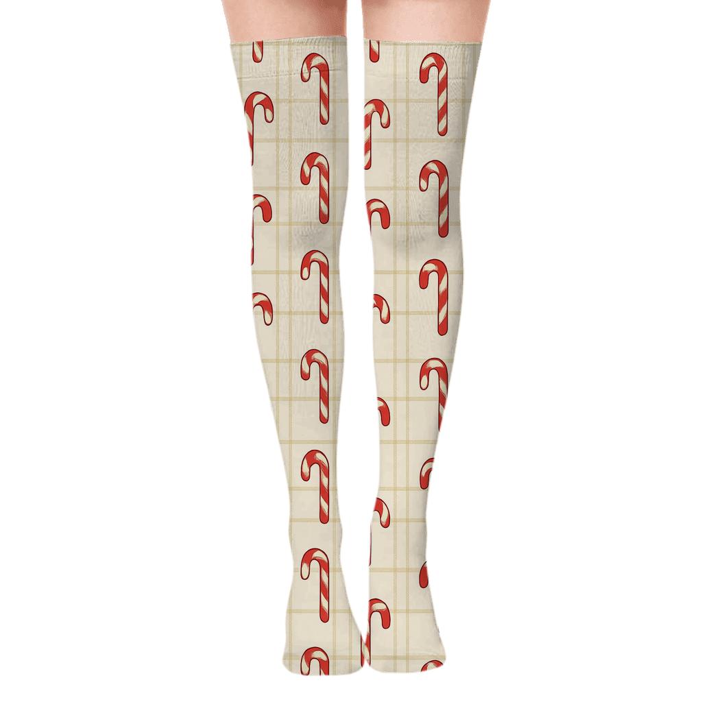 Golden Hearth Plaid With Peppermint Candy Canes soft everyday over-the-knee socks
