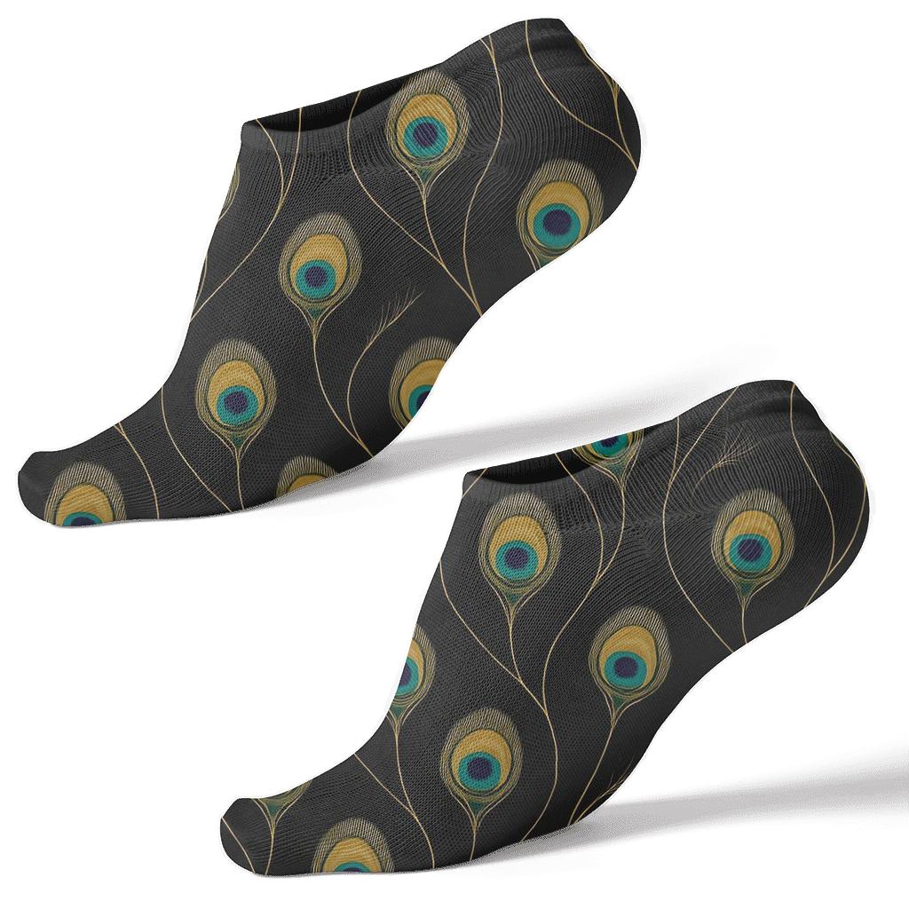 Peacock Feather Eye Orbit Chains On Black comfortable cotton ankle socks
