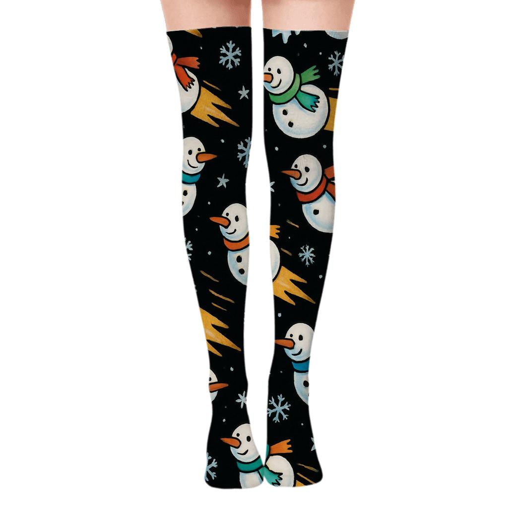 Snowman Galaxy Holiday Scatter trendy patterned over-the-knee socks
